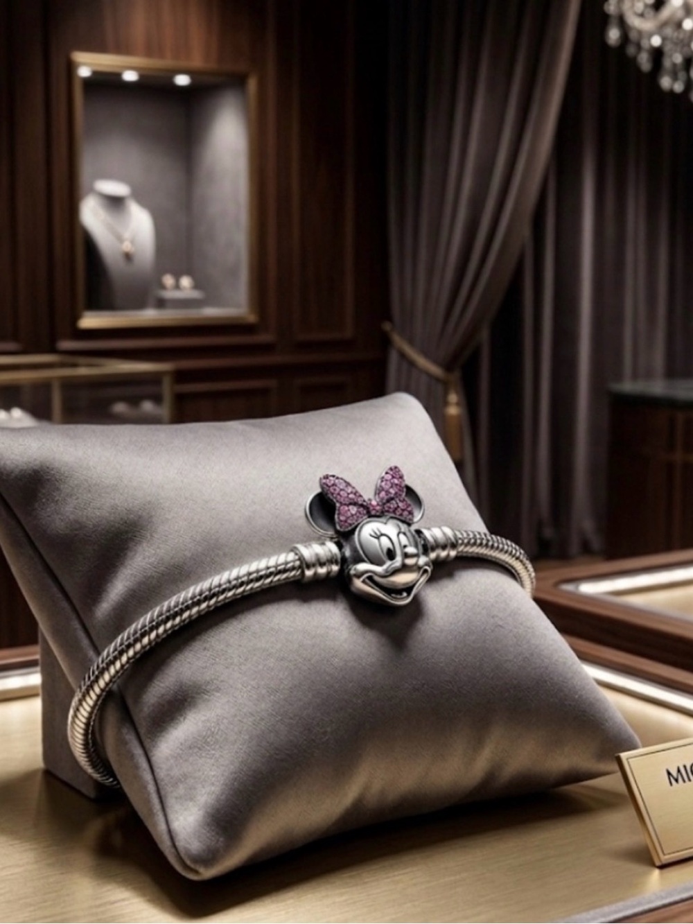 Pandora Silver Minnie Mouse Charm Bracelet with Purple Bow